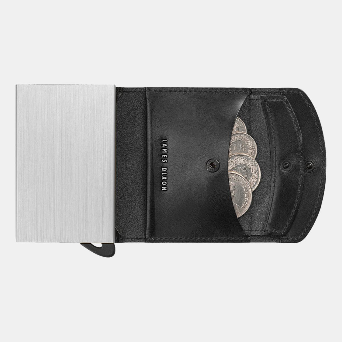 jd0297 james dixon grande classic black silver coin pocket wallet coins