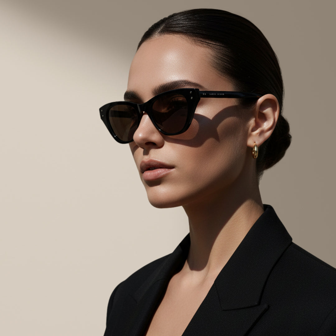 Black/Brown - Velvet - Cat-Eye - Acetate - Sunglasses
