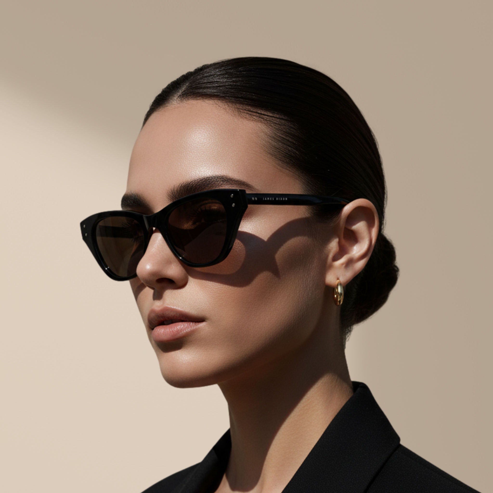 Black/Brown - Velvet - Cat-Eye - Acetate - Sunglasses
