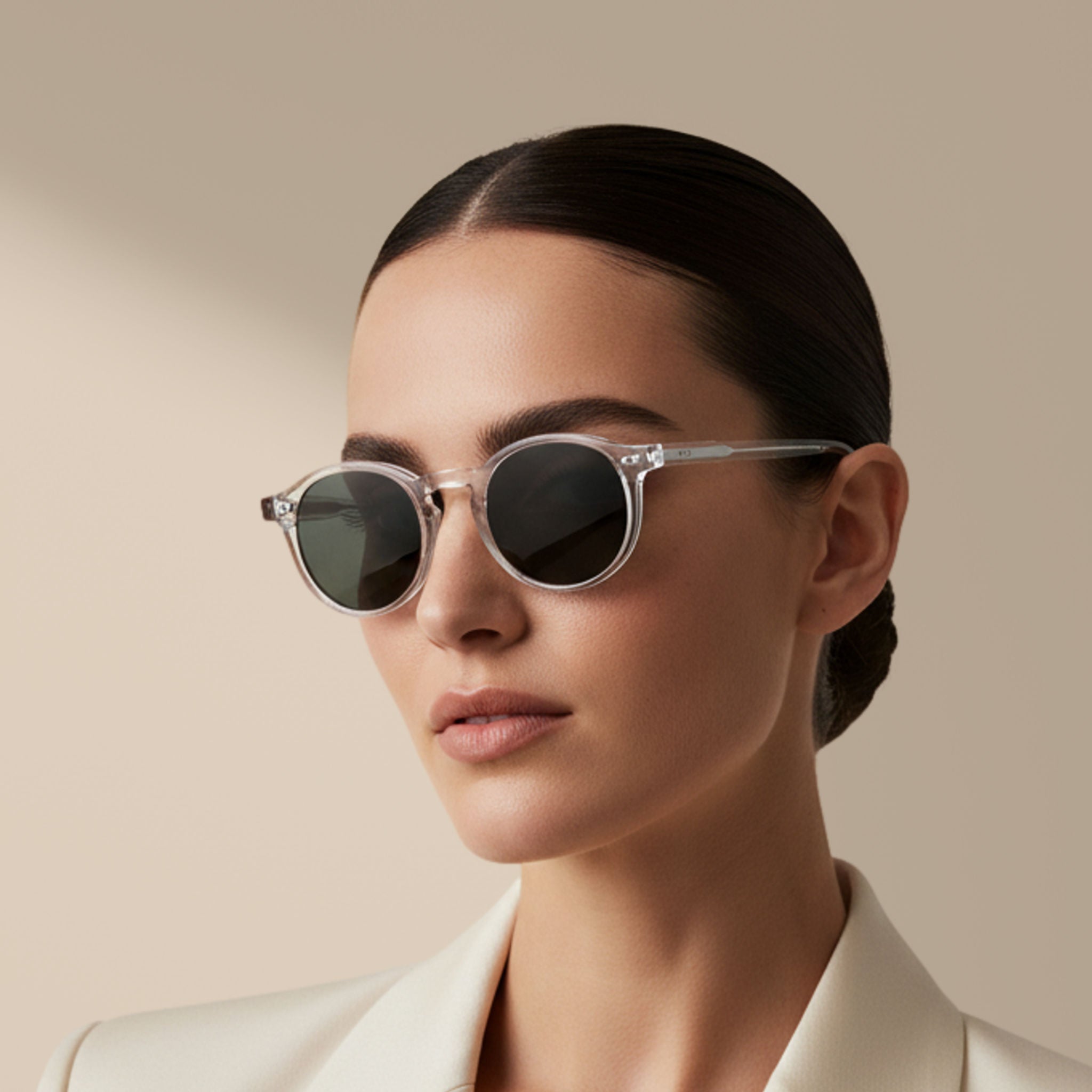 Transparent/Grey - Oxford - Round - Acetate - Sunglasses
