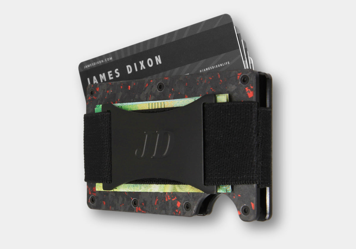 James Dixon Slim RFID Wallet, Black/Red, Carbon, Cash Strap