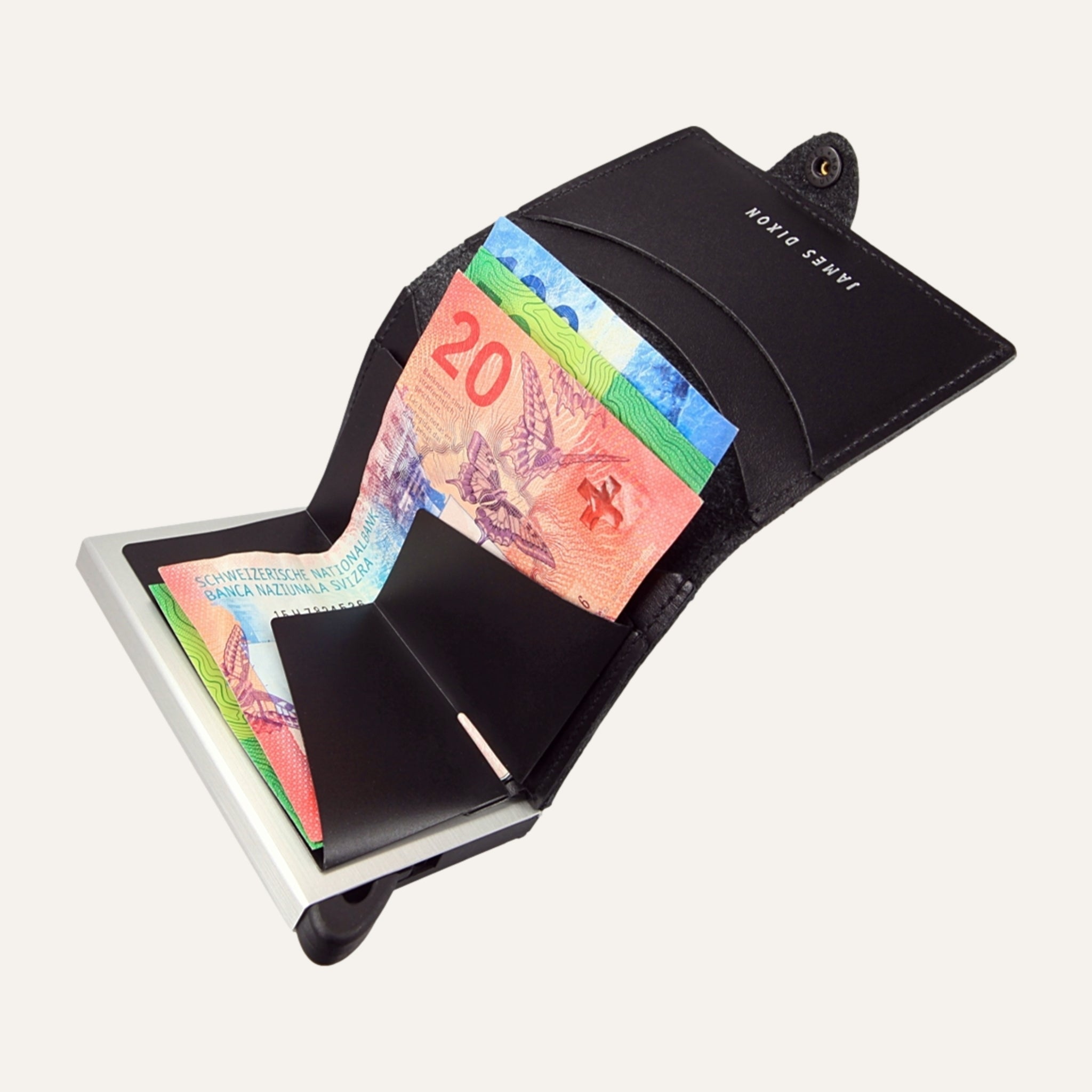 James Dixon Slim RFID Wallet, Black/Silver, One, Snap