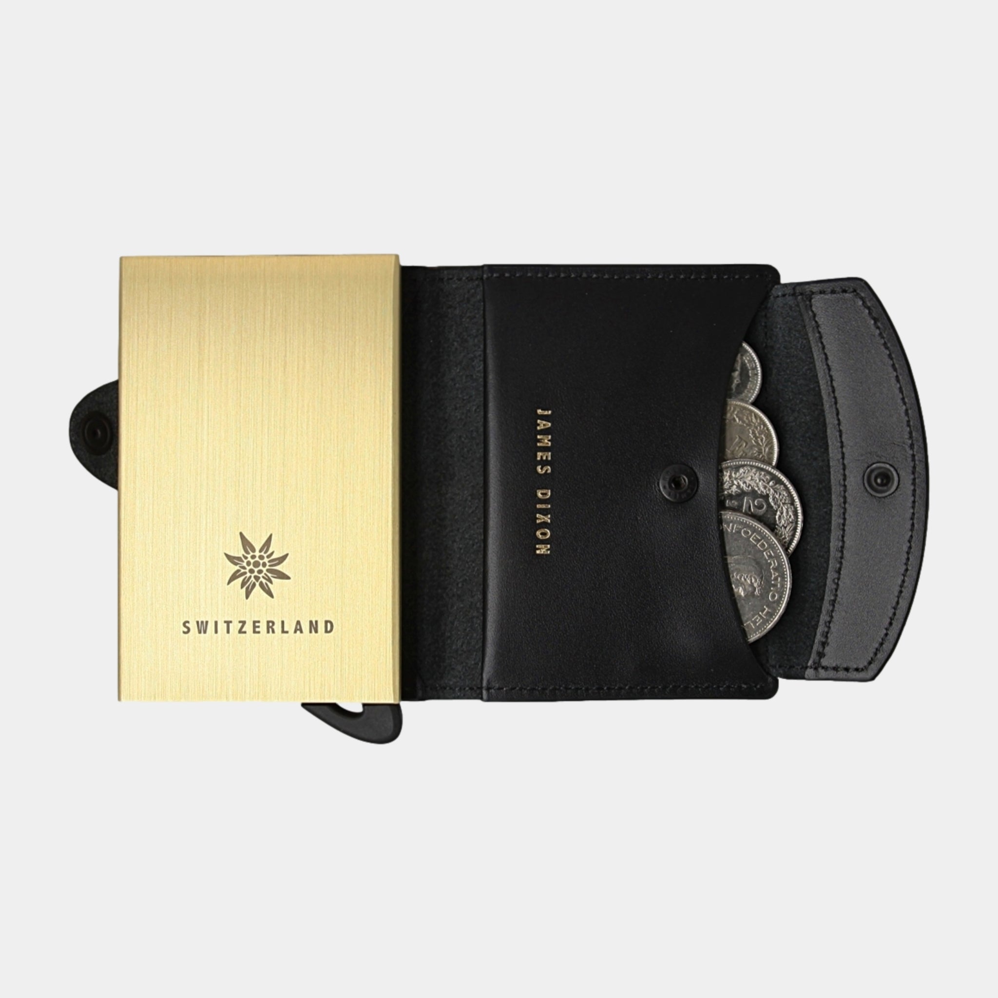 Black/Gold Switzerland - One - Coin Pocket - Snap - Wallet