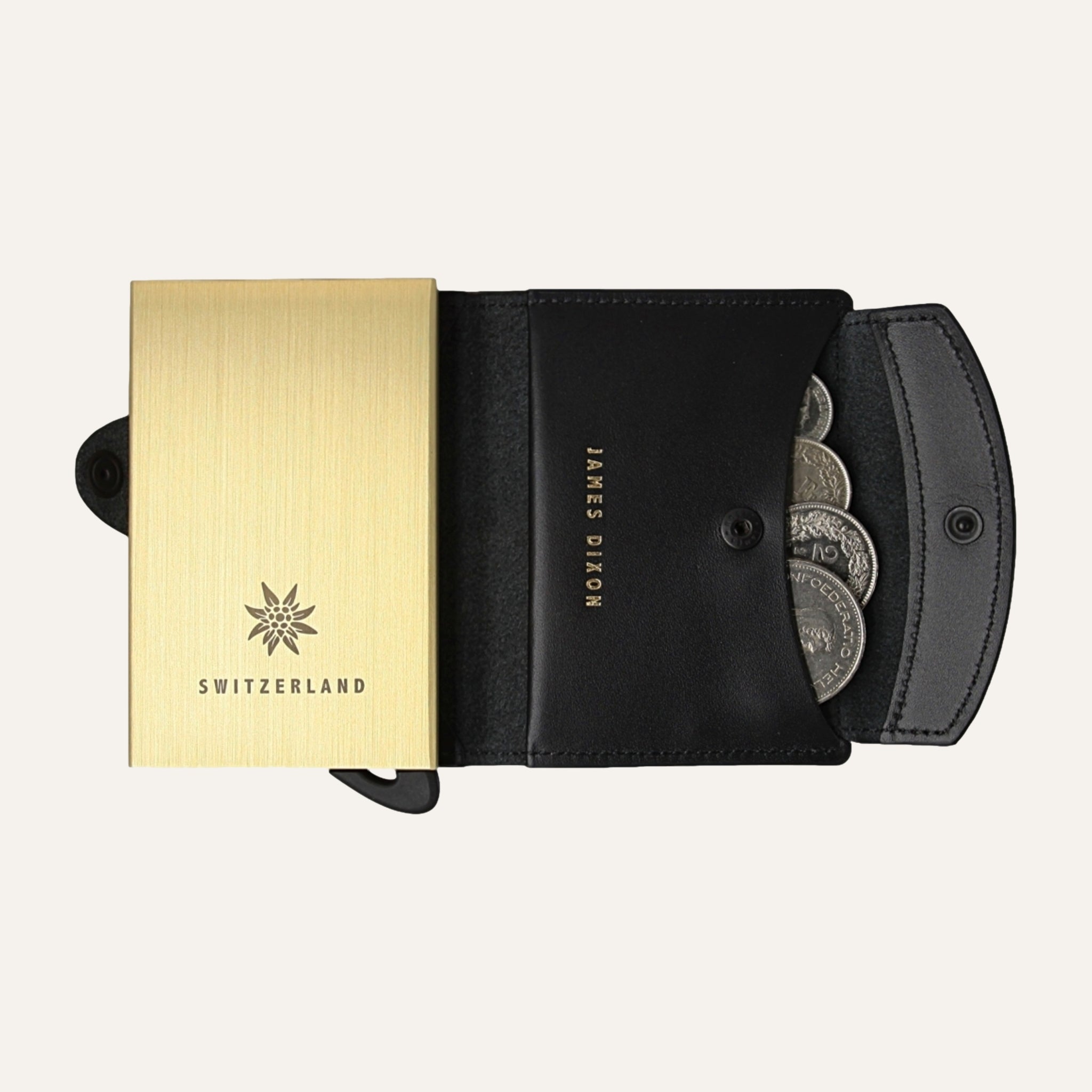 ブラックSuica(非売品)　オリジナルスタンド付き James Dixon RFID Wallet, Black/Gold Switzerland, One, Coin Pocket Snap