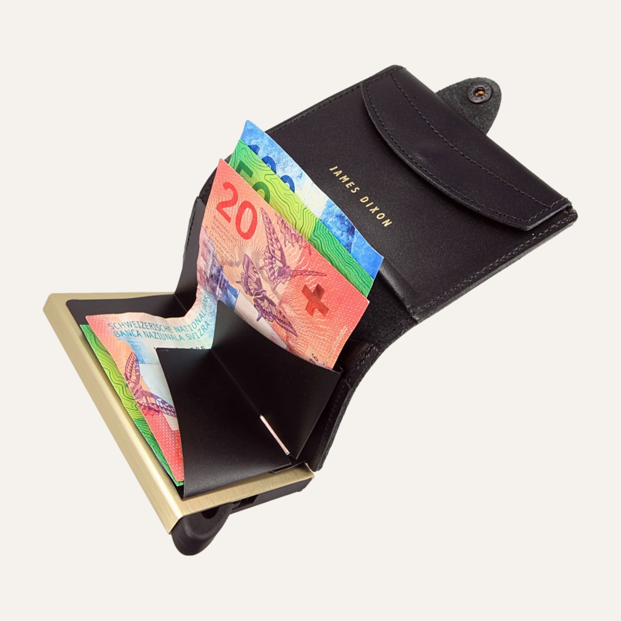James Dixon RFID Wallet, Black/Gold Switzerland, One, Coin Pocket Snap