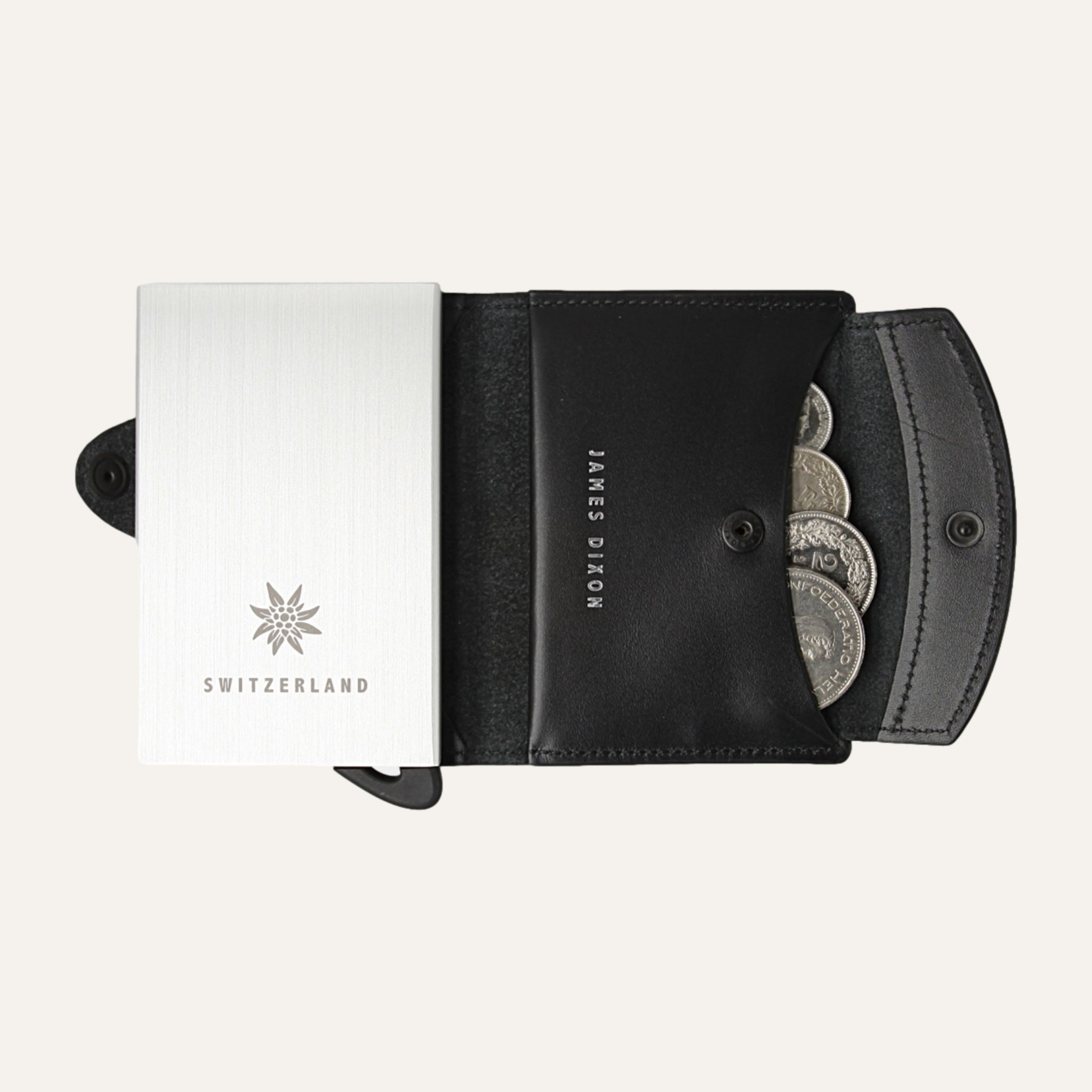 Black/Silver Switzerland - One - Coin Pocket - Snap - Wallet