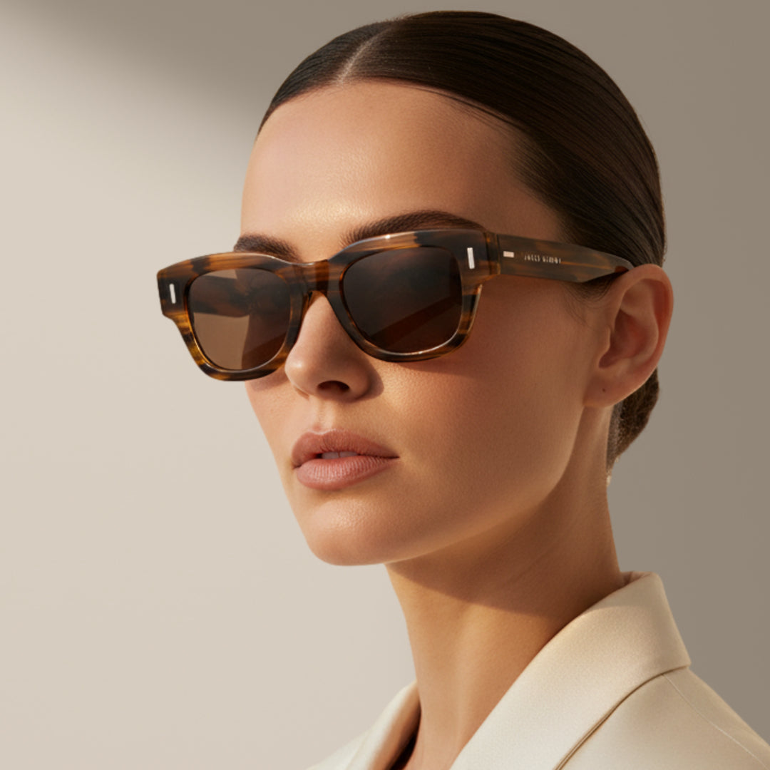 James Dixon Acetate Sunglasses Stripe/Brown Lennox Square