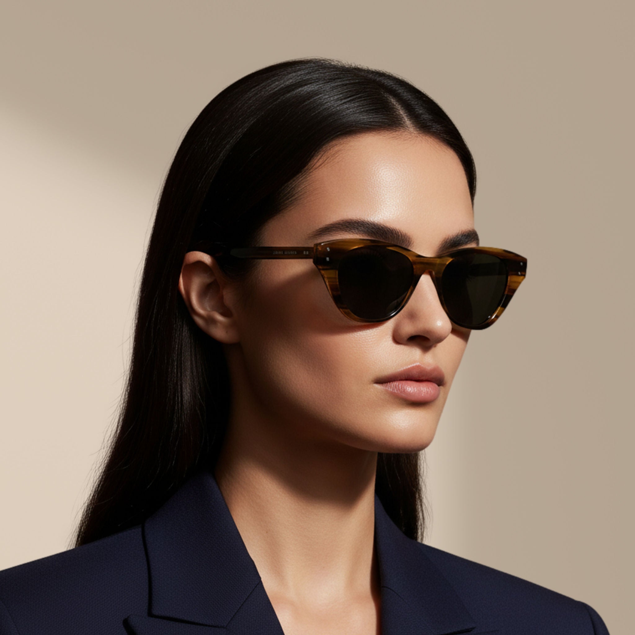 Stripe/Grey - Velvet - Cat-Eye - Acetate - Sunglasses