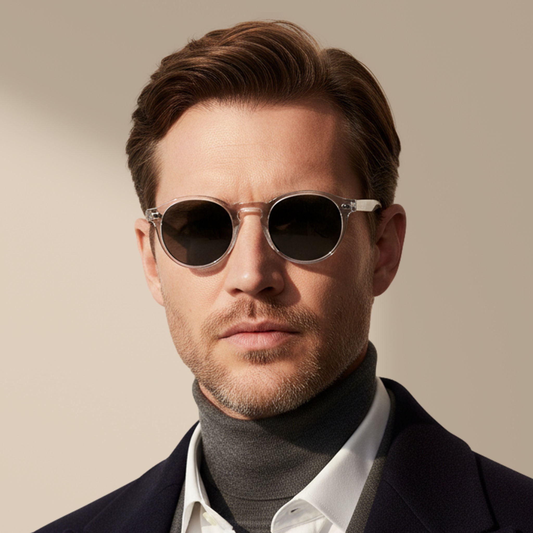 Transparent/Grey - Oxford - Round - Acetate - Sunglasses